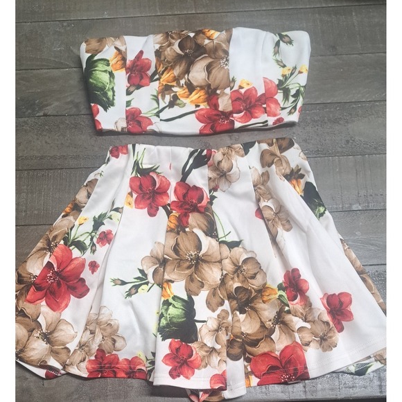 Trac Dresses & Skirts - TRAC Floral 2 Piece Set Bandeau Top Skort Women's Size Small Boho Summer Outfit